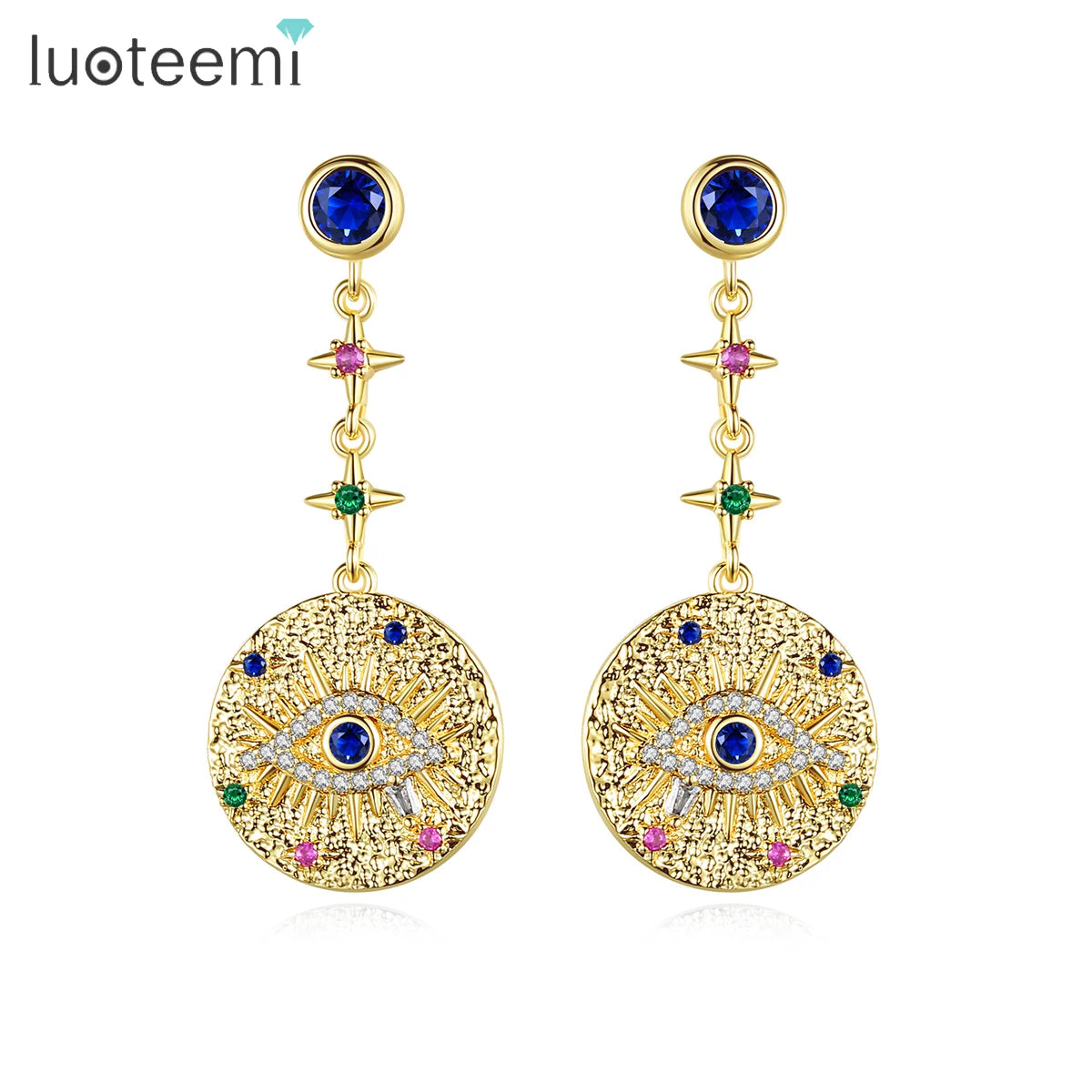 LUOTEEMI New Evil Eyes Girls Design Gold Earrings 18K Plated Cubic Zirconia Women Drop Earring