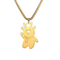 Trendy Gold Plated Stainless Steel Link Chain Elk & Elf Deer Pendant Necklace for Women