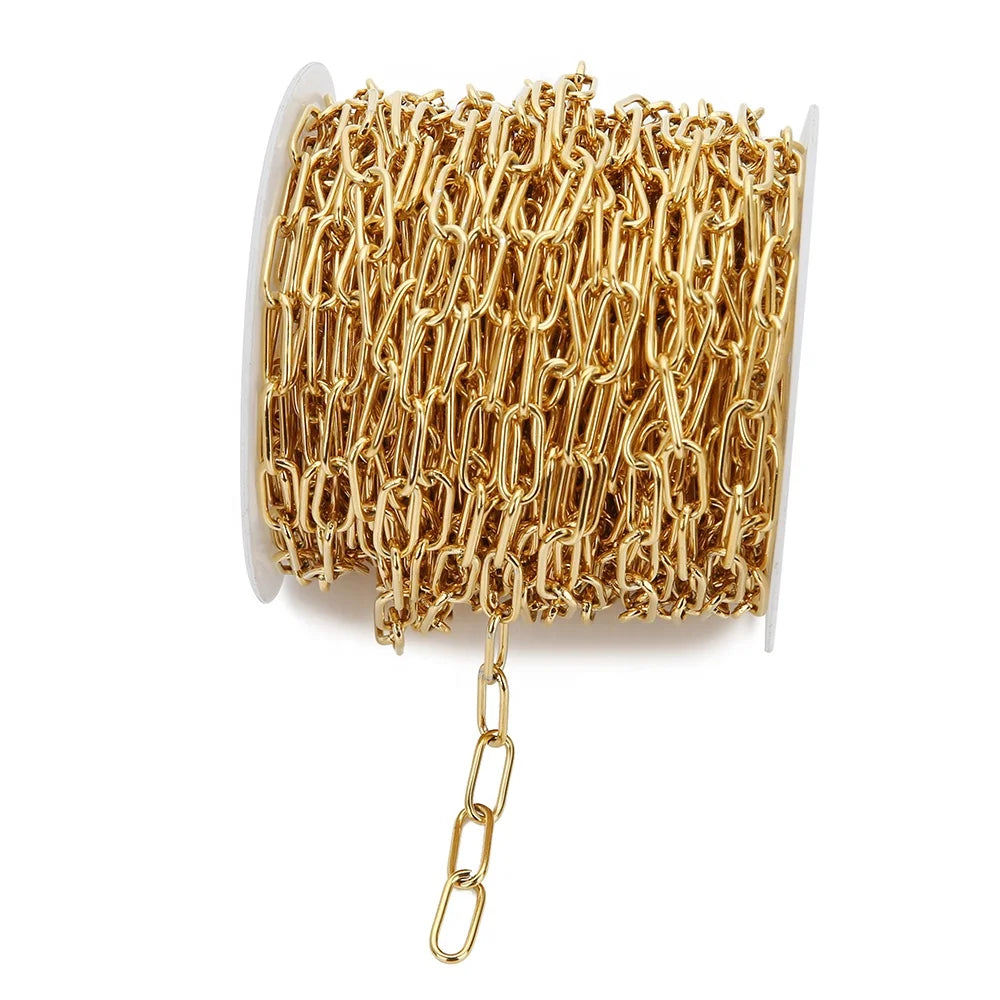 18K Gold Plated Cuba Hip Hop Chain Stainless Steel Gold Color Link Chains for DIY Jewelry Making Accessories for Necklace
