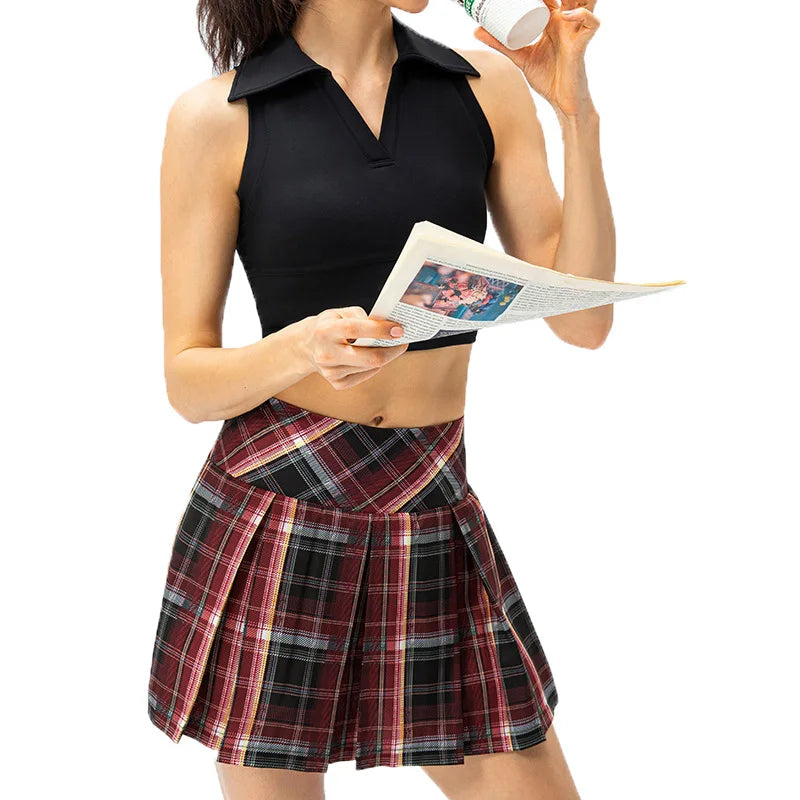 Wholesale Custom High Waist 8 Colors Black White Tummy Control Pleated Leather Mini Badminton Golf Sports Tennis Shorts Skirt