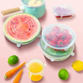 Reusable Universal Durable 6 Pack Keeping Food Fresh Silicone Suction Stretch Lid Cover Stretch Food Covers
