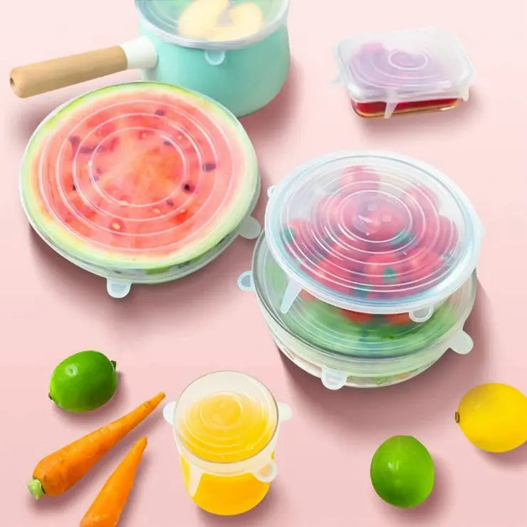 Reusable Universal Durable 6 Pack Keeping Food Fresh Silicone Suction Stretch Lid Cover Stretch Food Covers