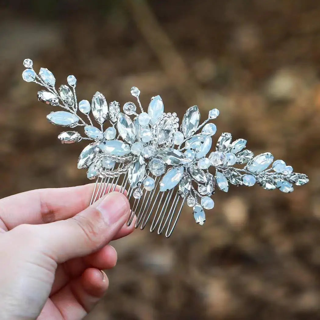 Opal Bridal Hair Accessories Wedding Ornaments Rhinestone Crystal Flower Bride Hair Comb