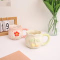 New Style Simple Personality Embossed Flower Twist Handle Ceramic Cup Irregular Cherry Ceramic Water Mug