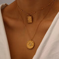 Vintage 18K Gold Plated Round Devil Eye Bead Chain Necklace Stainless Steel CZ Square Evil Eyes Pendant Necklace for Women