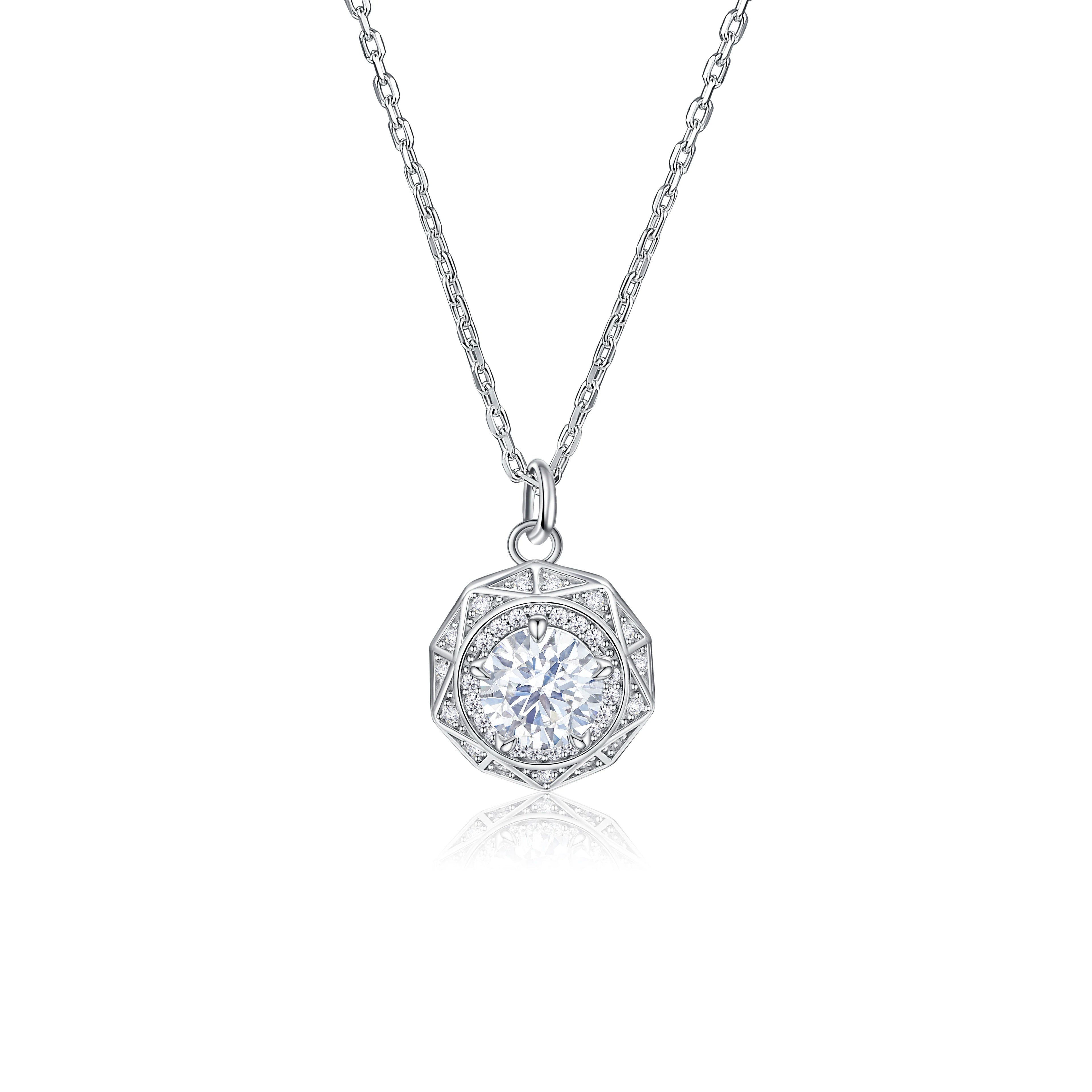 Rhodium Plated 925 Silver Zirconia Pendant Necklace Shining Tarnish Free
