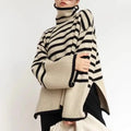 Striped Women Loose Sweater High Collar Knitwear Long Sleeve Pullover Knit Coat Solid Color Autumn Winter Casual Sweater