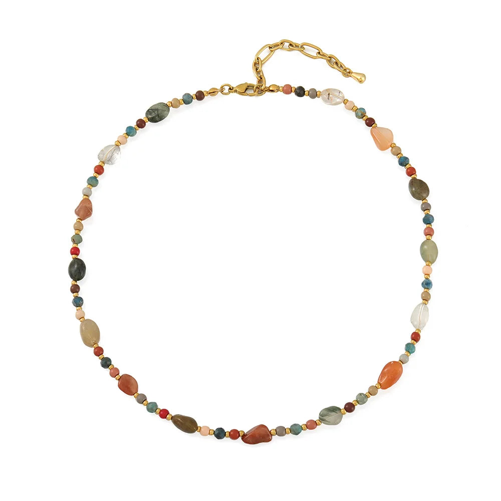 Fashion Jewelry Real Gold Plated Czech Beads Apatite Agate Handmade Girls Beaded Necklace Choker Sweater Chain