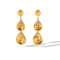 New 18K Gold Stainless Steel Geometric Thread Relief 3pcs Water Drop Pendant Dangling Earrings for Girls