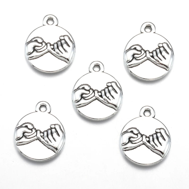 Antique Round Charms Gold Color Hand in Hand Pendants Friendship Jewelry Making DIY Handmade Craft 18*14mm I147