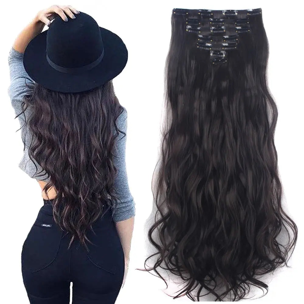 7Pcs 16 Clips 24 Inch Wavy Curly Full Head Clip in on Double Weft Hair Extensions