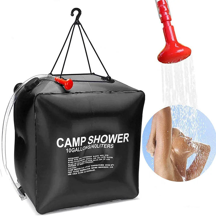 Camping Portable Outdoor 10 Gallons/40L Square Solar Shower Bag with Removable Hose