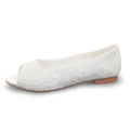 Brand New Arrival Women's Comfortable Satin Lace Wedding Party Dance Shoes White Genuine Leather Lining with Big Sizes Flat Heel