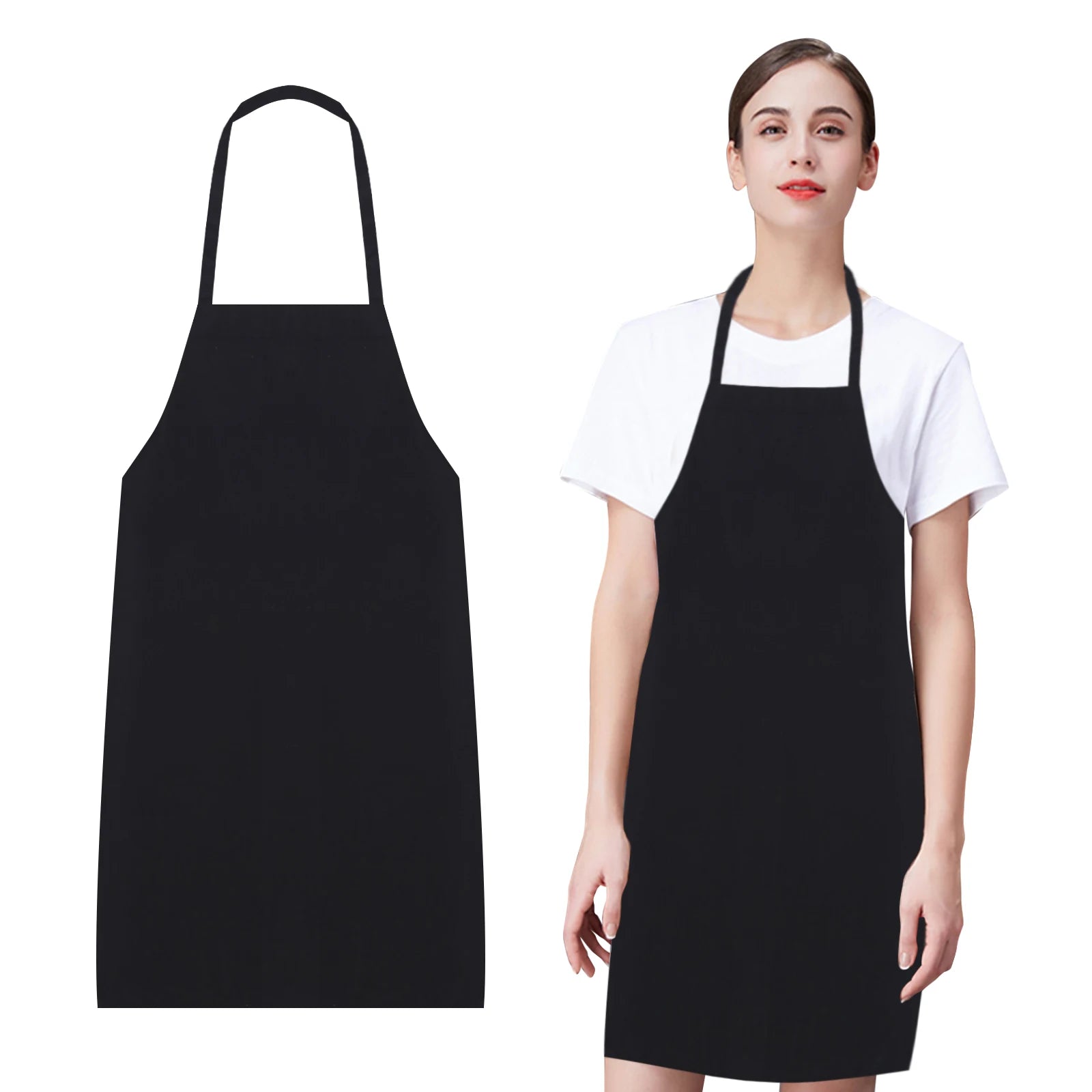 Personalised Custom Logo China Quality Modern Chef Black Spun Kitchen Polyester Apron Reusable Waterproof Fabric Bibs Adult
