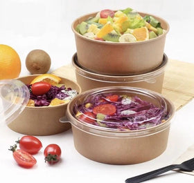 Disposable Kraft Paper Bowl Biodegradable Salad Bowl Coated With Pla Lid Eco Friendly 46 oz