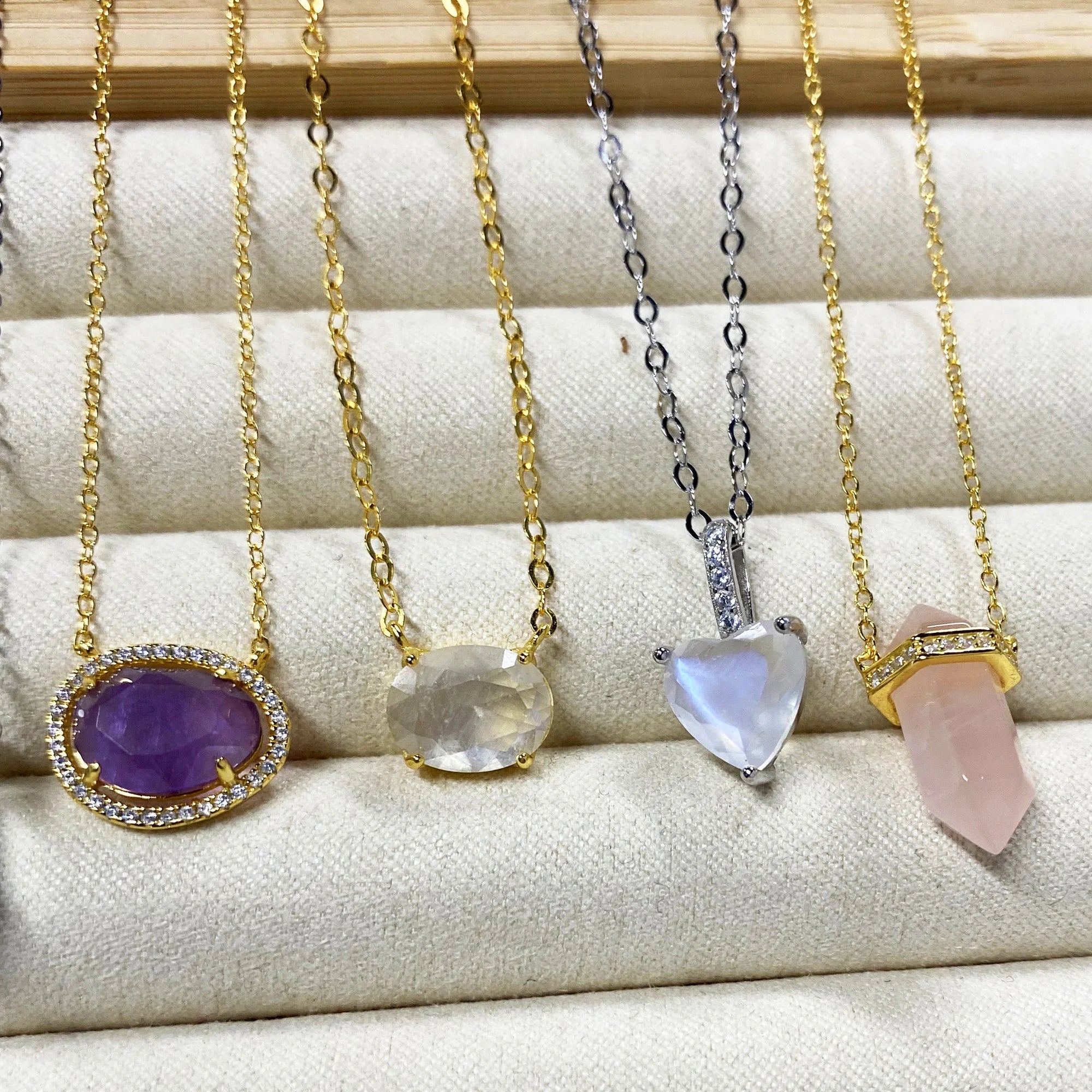Gemstone Rainbow Moonstone Crystal Women Custom Fine Jewelry 925 Sterling Silver Necklace Wholesale