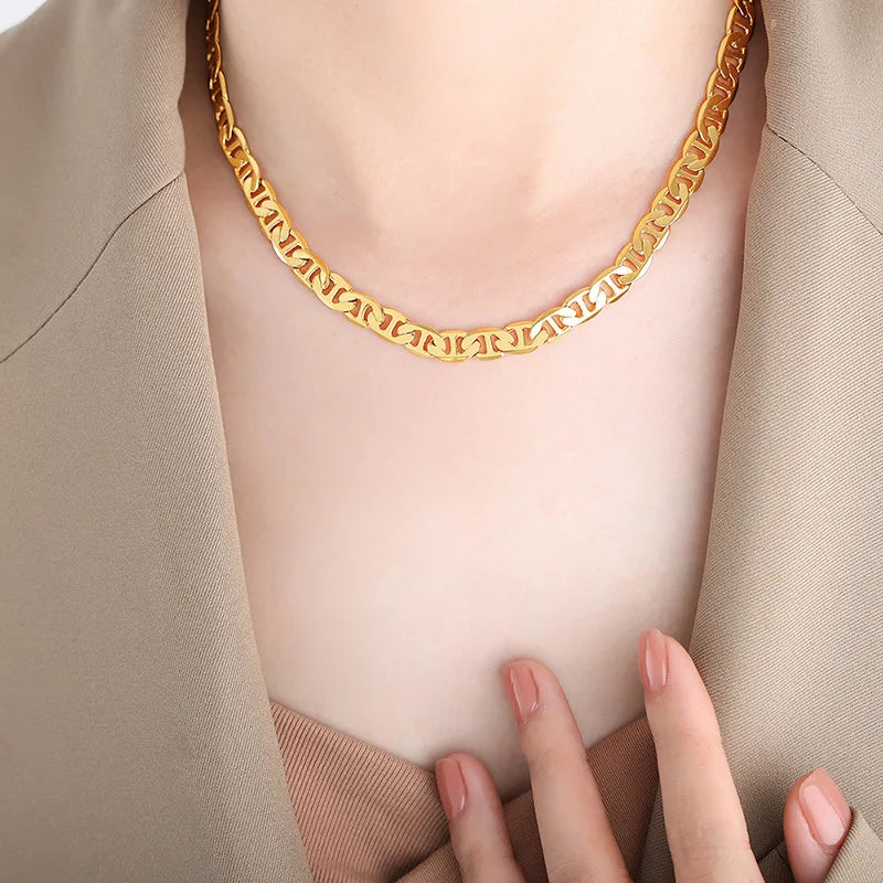 18K Gold Plated Choker Necklaces Hypoallergenic Jewelry Link Chain Mariner Coffee Beans Chain Necklaces for Women