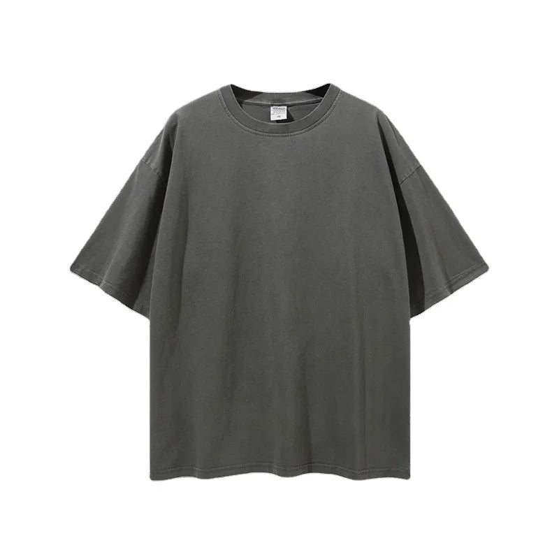 2021 Customized Oversize Short-sleeve New Retro Wash Pure Color Trendy Distressed T-shirt Hip Hop Camisetas Basicas