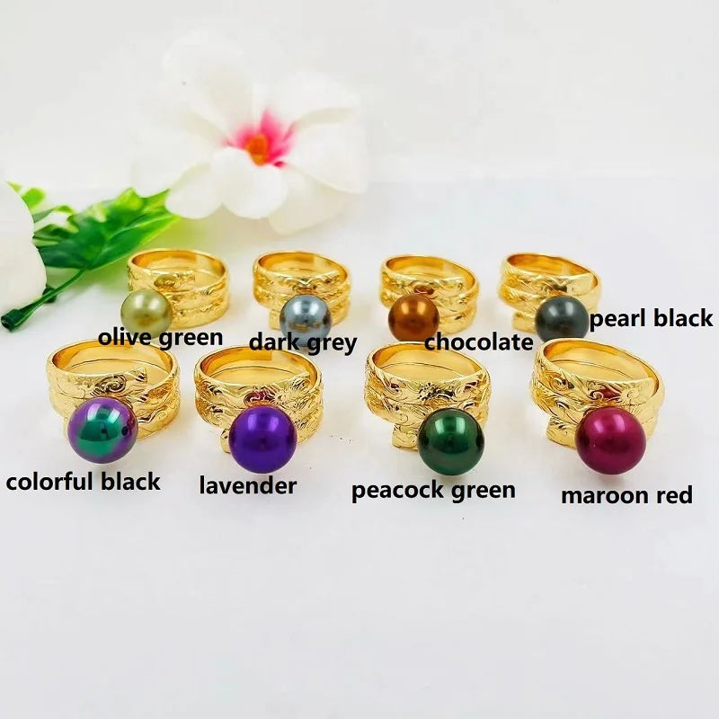 Hawaiian Heirloom Jewelry Wholesale 3 Band Ring with Pearls Samoan Woman Ring Christmas Gift Party