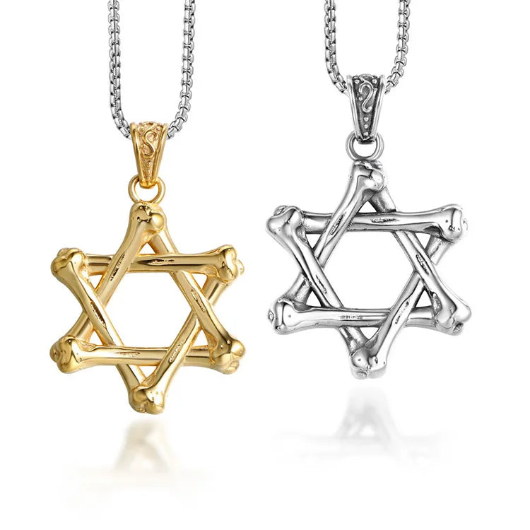 Old Fashion Distressed Hexagram Bone Combination Pendant Necklace Stylish Fine Pendants & Charms with Personality Item