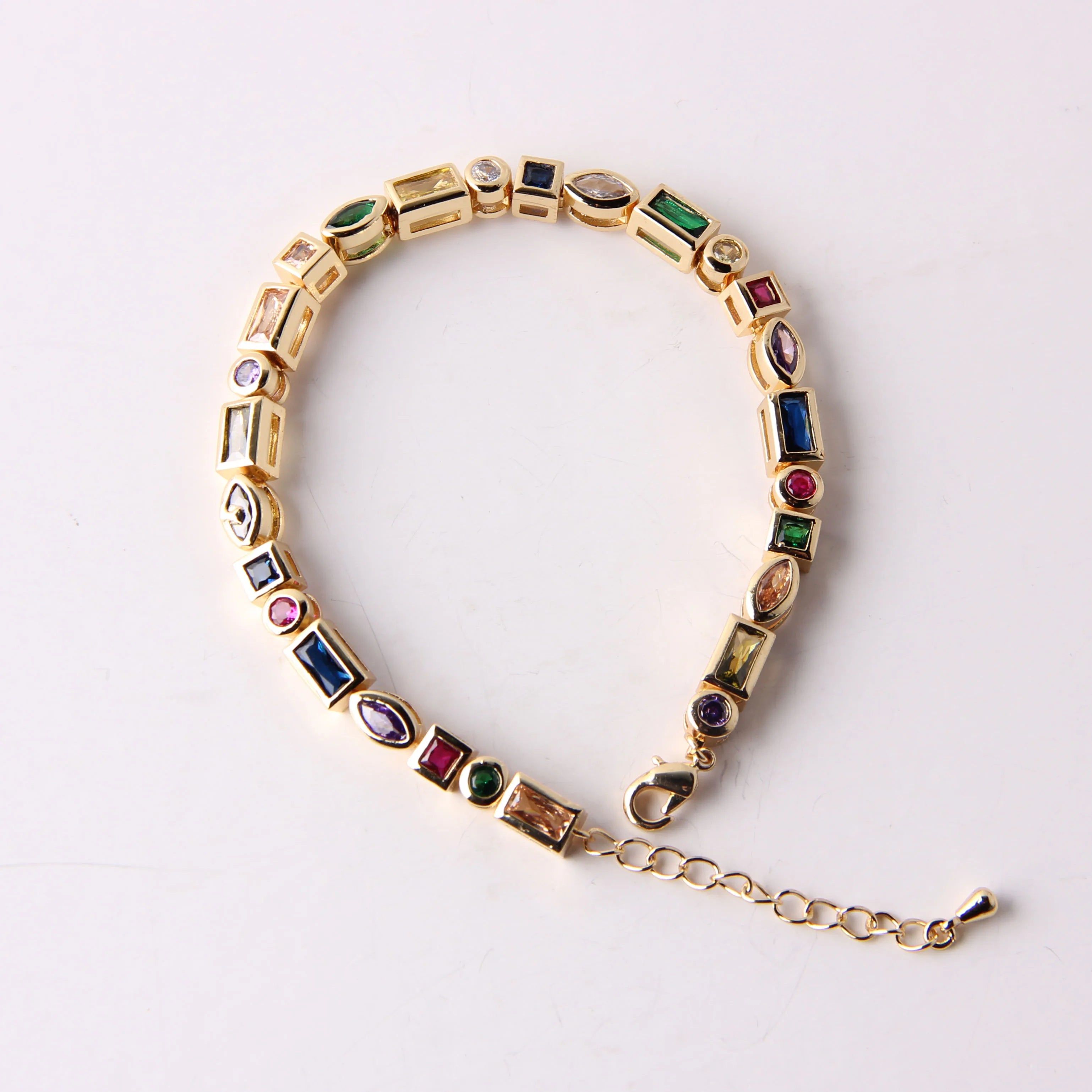 New Design Wholesales Adjustable Zircon Bracelets Different Shapes Rainbow Gold Plated Zircon Bracelets for Women