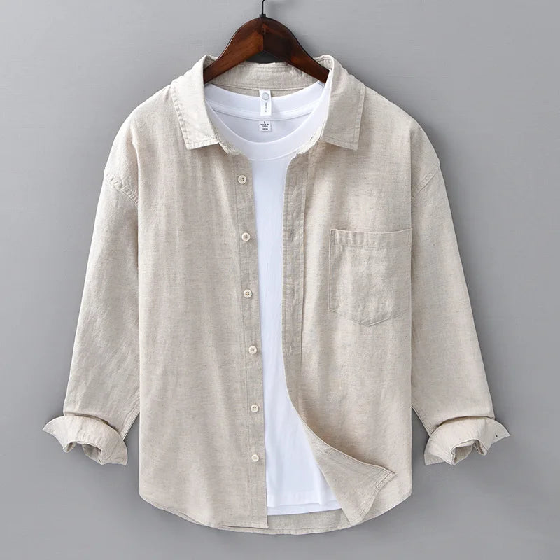 M-5XL Linen Long Sleeved Shirt Men's Business Casual Top Cotton and Linen Shirt