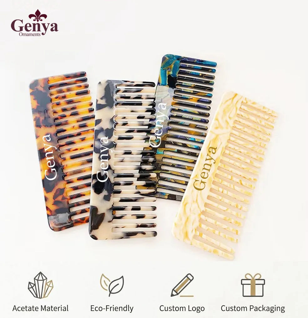 Genya Custom Large Fashion Hair Detangling Comb Tortoiseshell Gradient Color Wide Tooth No Handle Acetate Shampoo Comb