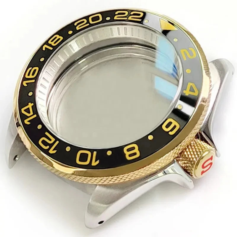 Silver & Gold Stainless Steel Bezel Watch Case with Sapphire Glass SKX007 009 Movement 3 Crown Parts Custom Logo Fit for NH35 36