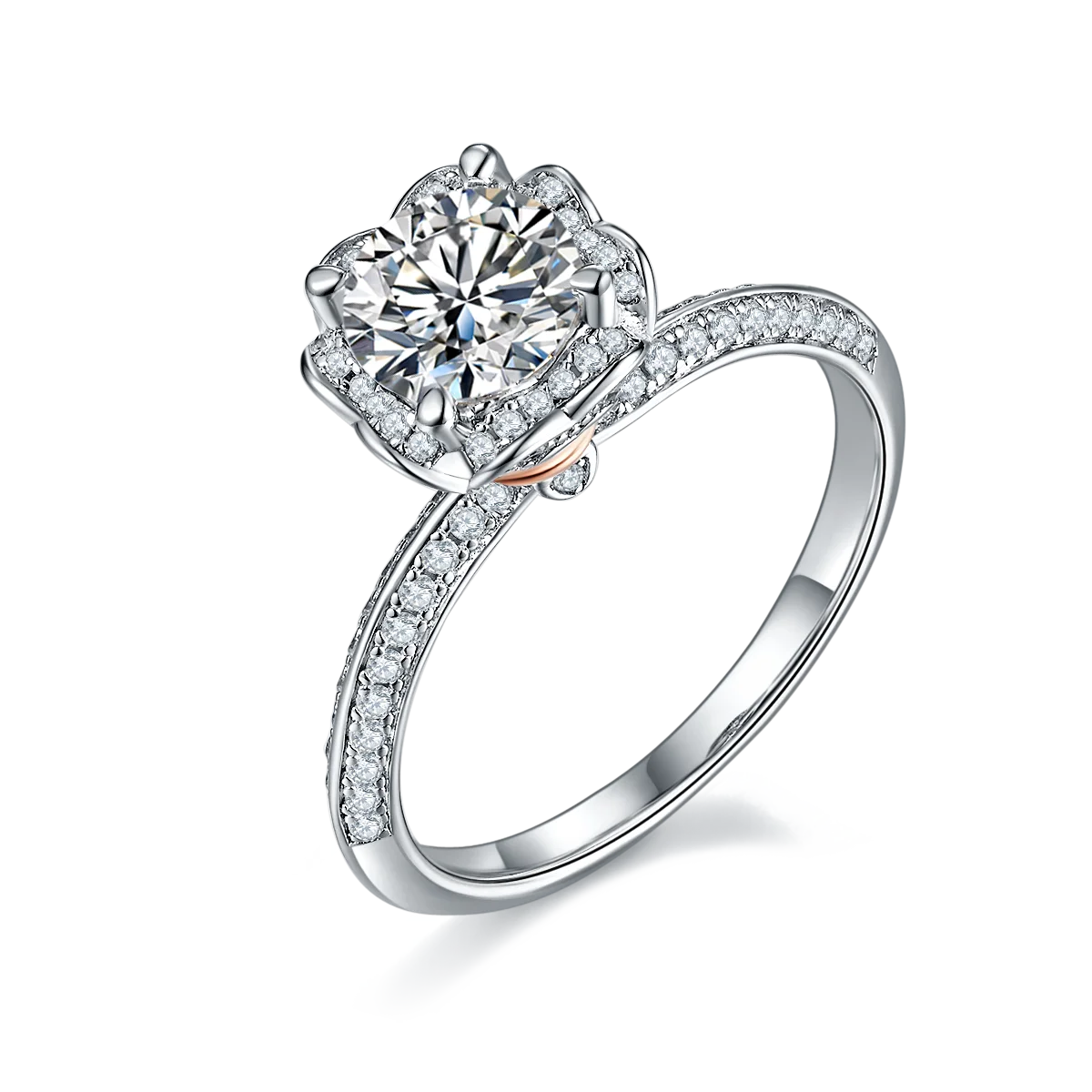 Unique Designs Round Brilliant Cut Claw 925 Sterling Silver Moissanite Ring 18k Gold Plated