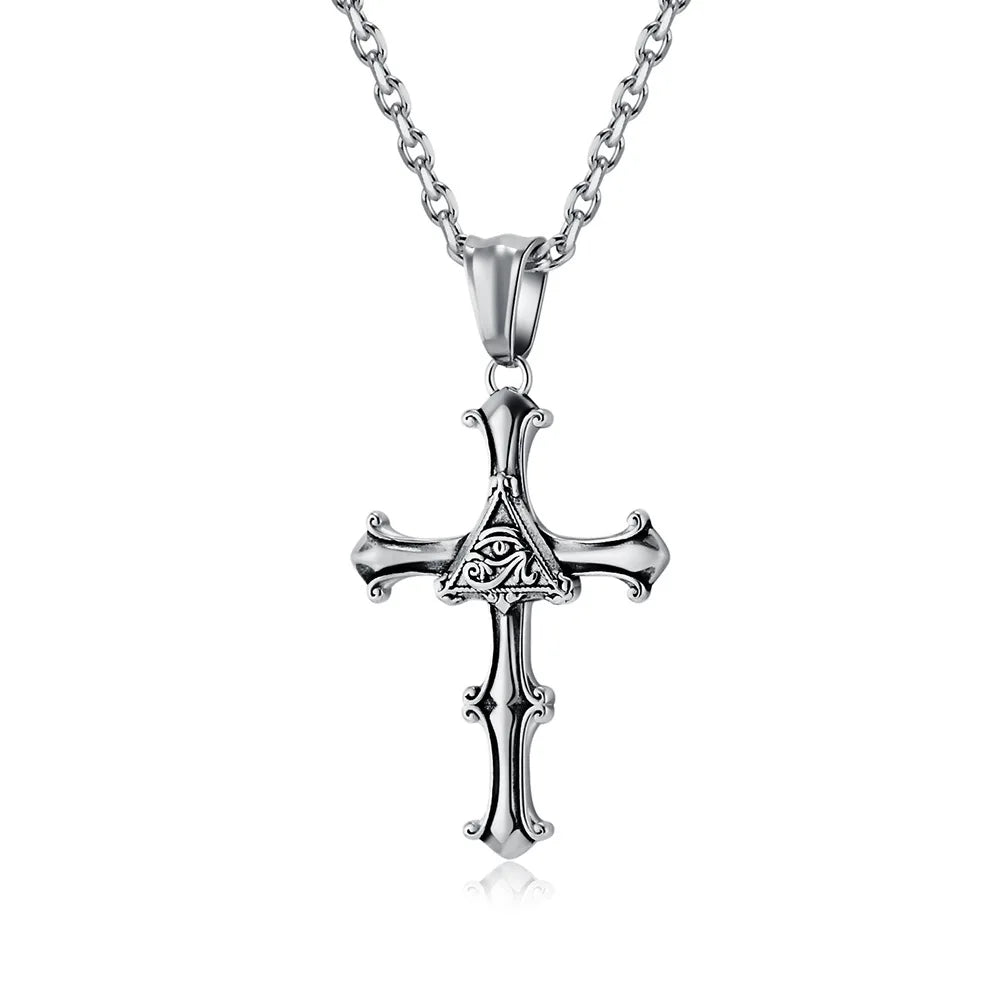 Ancient Jewelry Stainless Steel Men's Eye of the Horus Cross Necklace