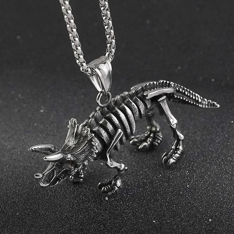 Wholesale Personality Gothic Jewelry Dinosaur Pendant Triceratops Necklace Stainless Steel Manufacturer