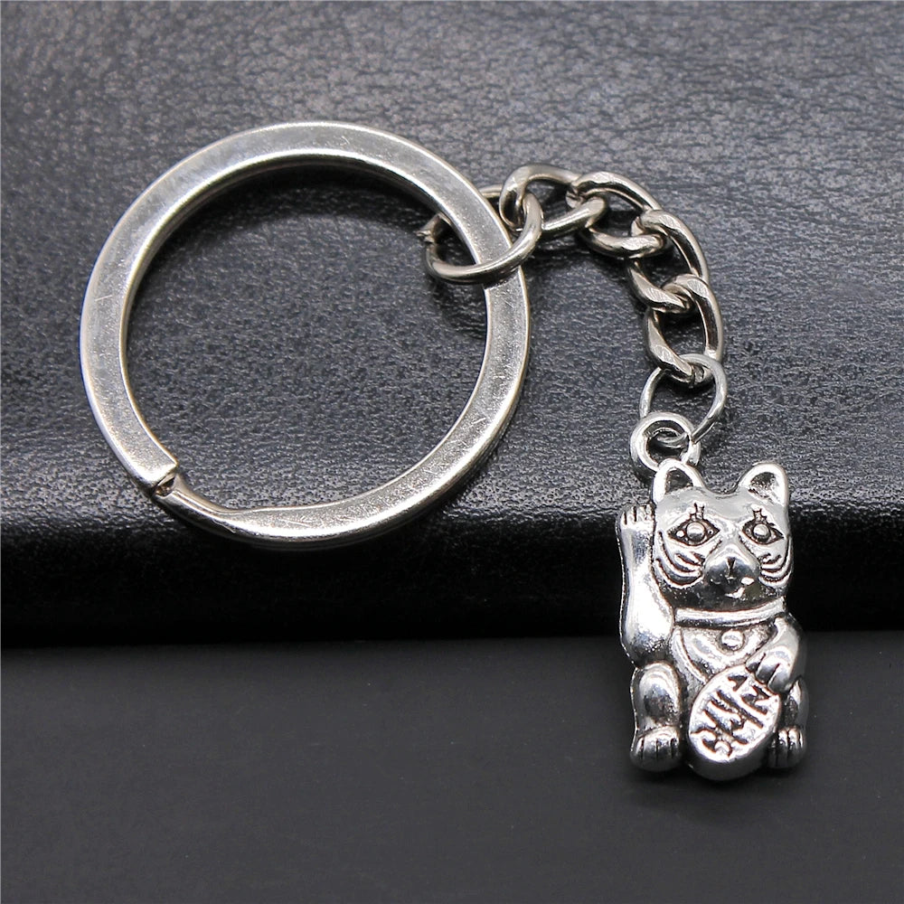 WYSIWYG 23x11mm Antique Silver Plated Antique Bronze Plated Zinc Alloy Lucky Cat Key Chain Souvenirs Gift P1-ABD-C10334
