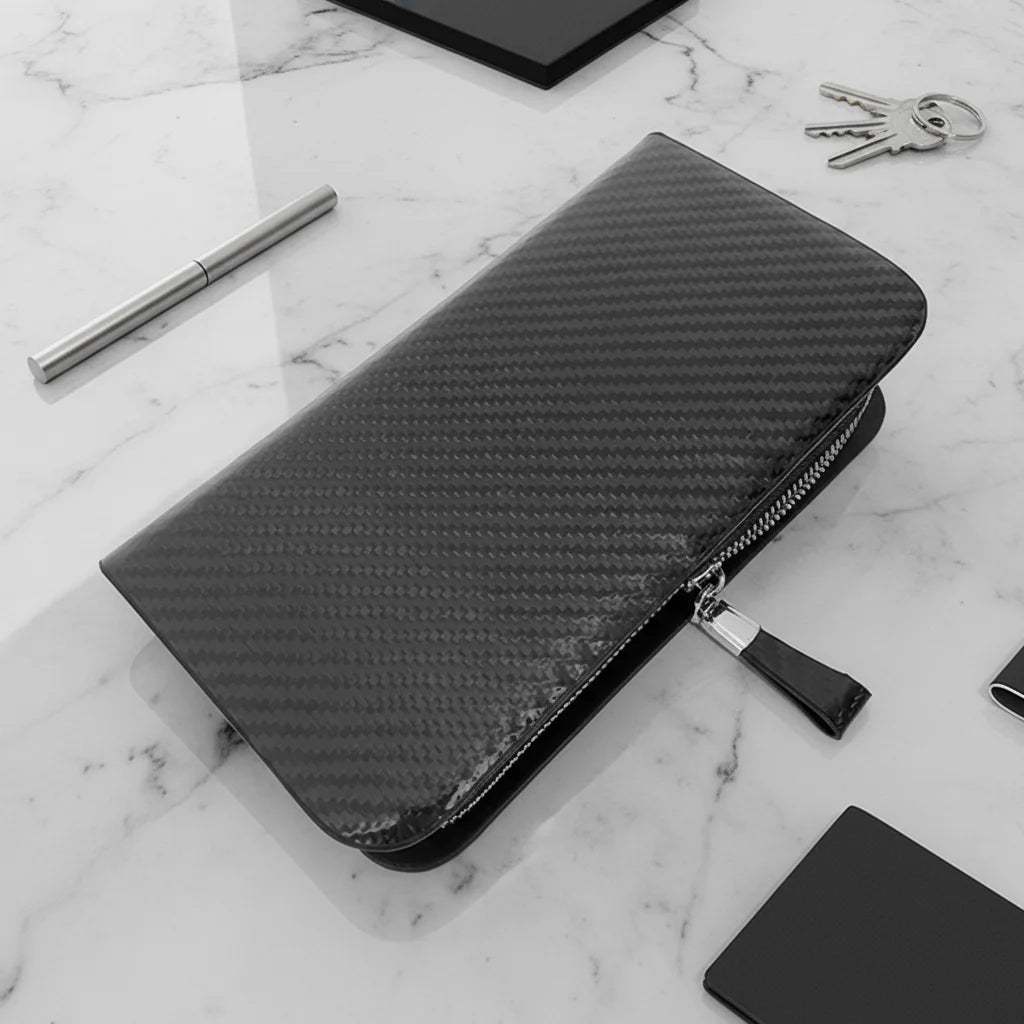 New Design High Temperature Resistant Carbon Fiber PU Leather Double Zip Wallet Unisex Wallet