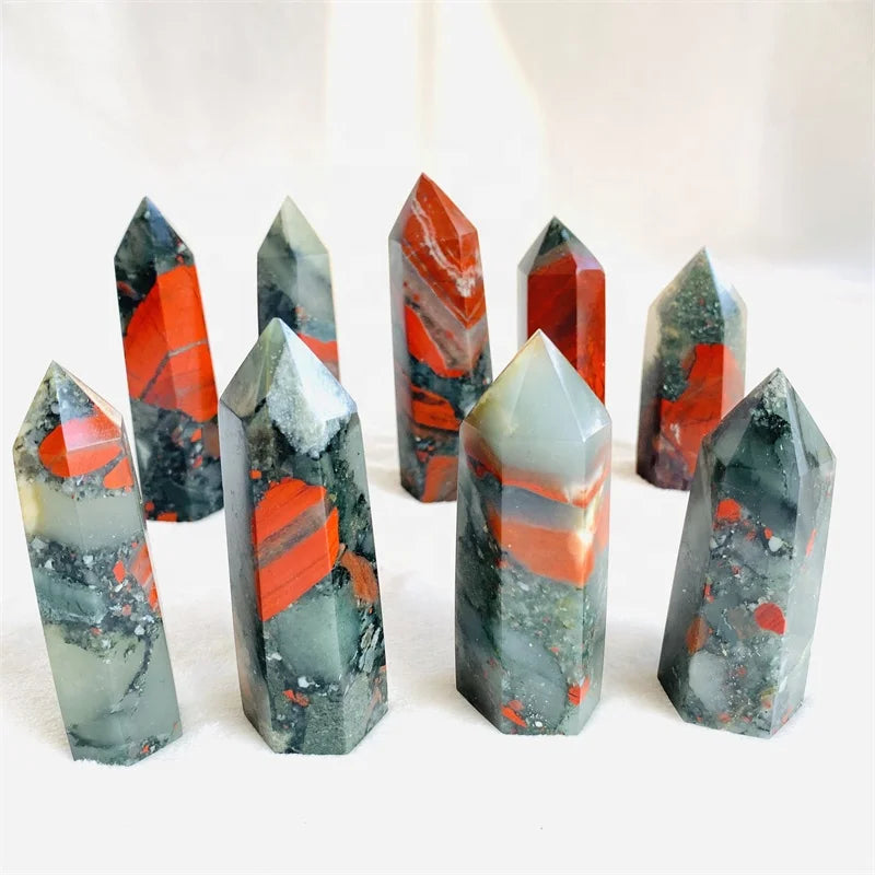 Wholesale natural crystal gemstone healing black and red african bloodstone points for decoration