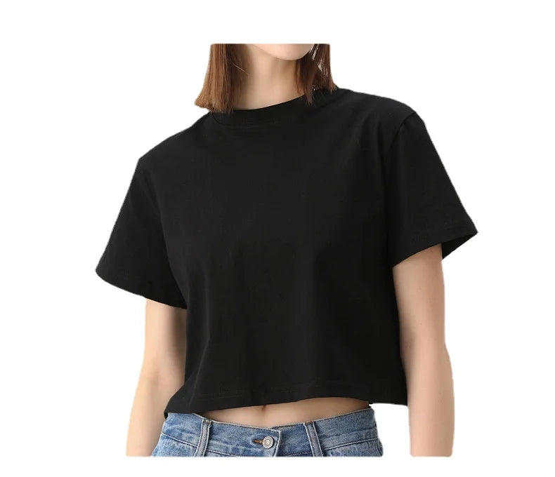 Women's Umbilical Cord Pure Cotton T-shirt Summer 100% Cotton Short-sleeved Solid Color T-shirt for Women