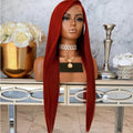 Red Virgin Indian Remy Hair Transparent for Lace Front Wig 150%-180% Density HD Full Lace Silky Straight Wave Long Length