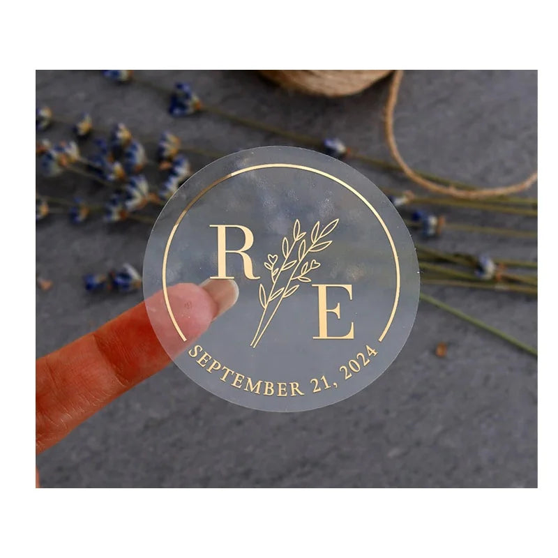 Custom Transparent Celebrate Label Sticker Roll Round Shape Gold Foil Clear Stickers