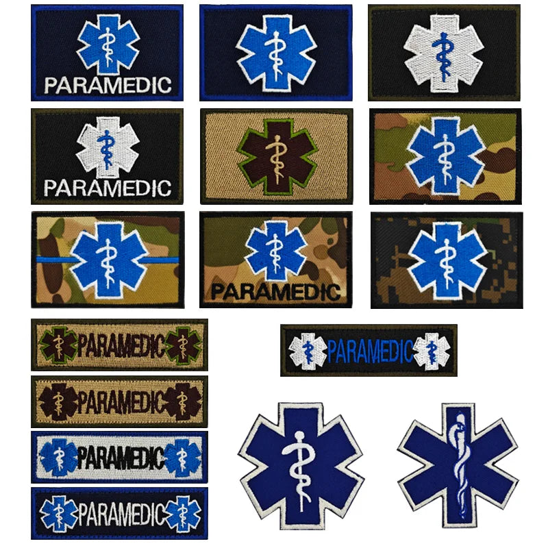 PARAMEDIC Life Star Snake Battle Embroidered Eco-Friendly Fadeless Denim Lace Sew-On Hook and Loop Clothing Patches