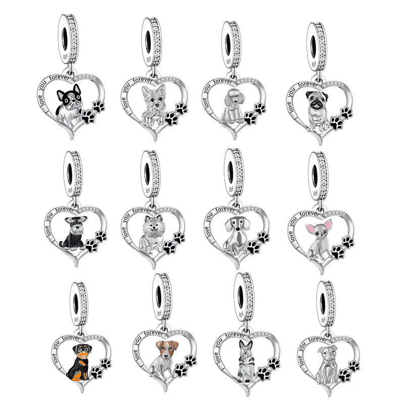 Fit Original Pan Charms Bracelet Necklace 925 Sterling Silver All Country Dog Breed Pendant Bead for Women Jewelry Making