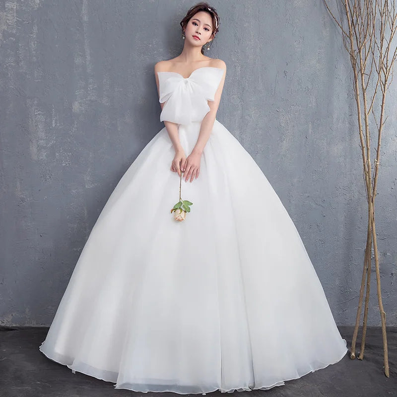 AL1096 2025 New Bride High Waist White Tube Top Simple Shoulder Wedding Reception Dress with Crystal Decoration Very Nice