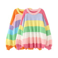 Custom rainbow Contrast Color Oversized Knitted Pull Neck Cashmere Women's Sweater Plus Size Women Jumper