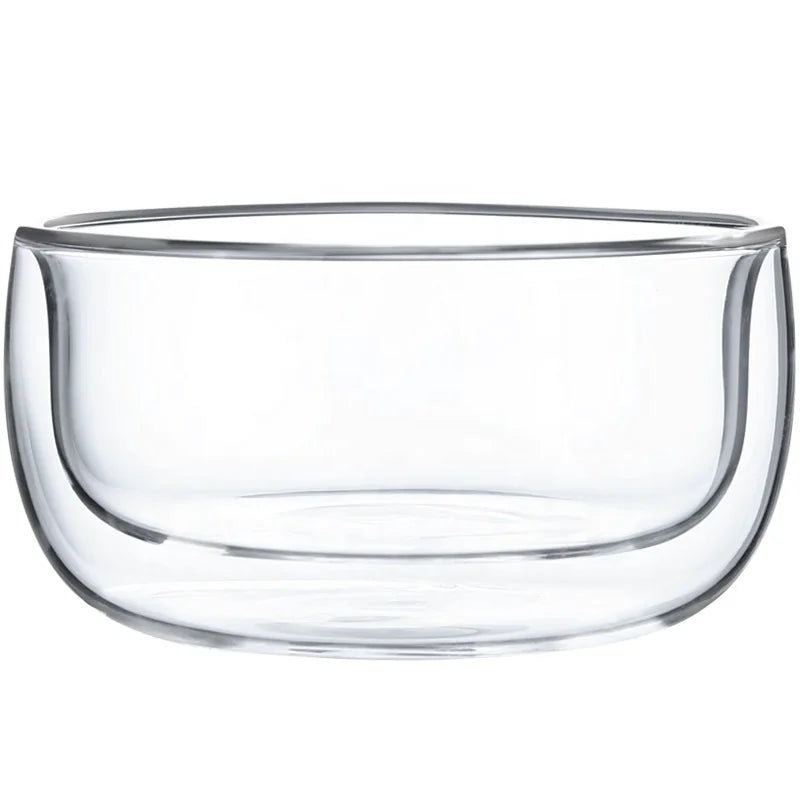 Factory Wholesale Double Layer Glass Container Salad Bowl Yoghurt Bowl Transparent Anti-scald Nontoxic Glass Bowl