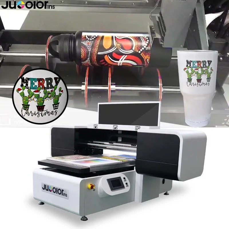 Jucolor Automatic Cans Bottle Printing Machine 360 Rotary 6090 Uv Flatbed Printer with Jig Flat Cylinder Printer Ricoh Gen6