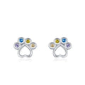 Sweet Cute Animal Paw Print Footprint Earrings 925 Sterling Silver Colorful Zircon Bubble love Heart Earrings
