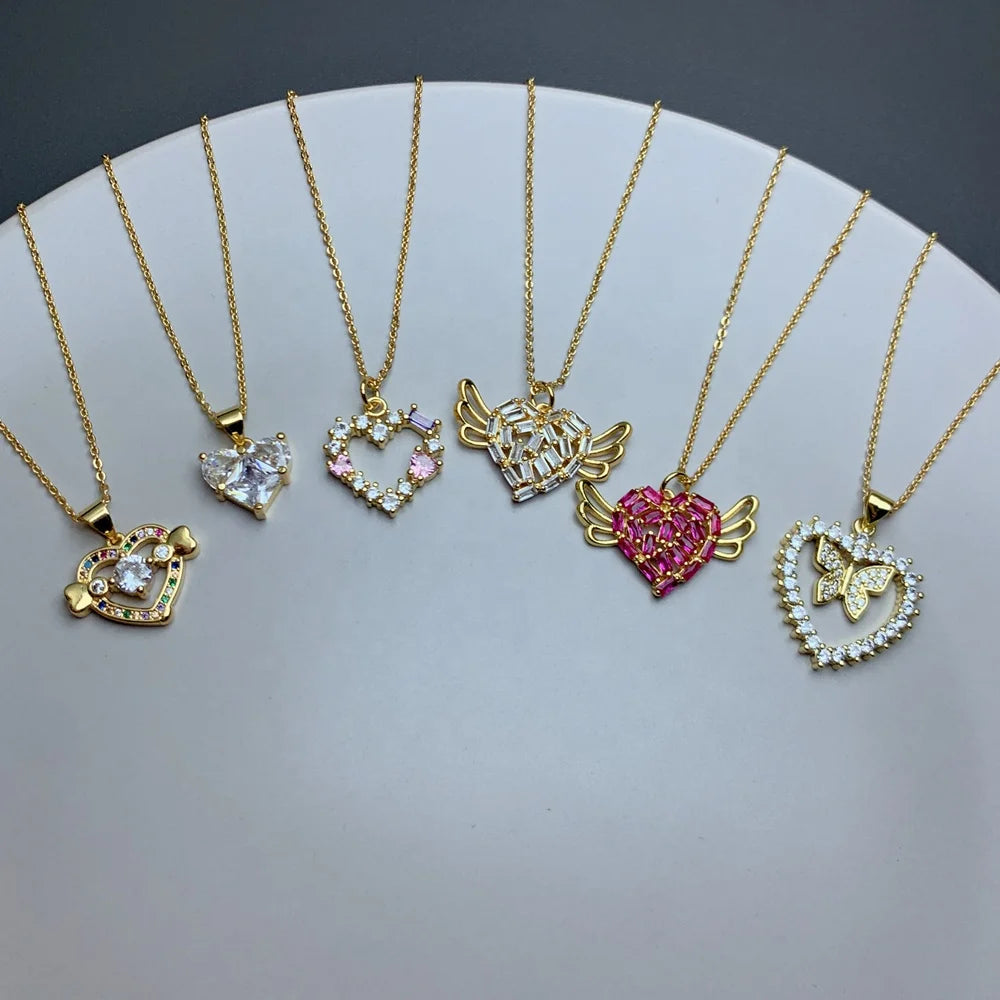 Cute Exquisite Rhinestones Love Heart Pendant Necklace Adjustable Chain for Women 2022 Fashion Girl Jewelry Gifts