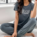 Summer London Letter Print Pajamas Set Women Loungewear Pajamas Short Sleeve Tops and Long Pants Ladies Pj Set