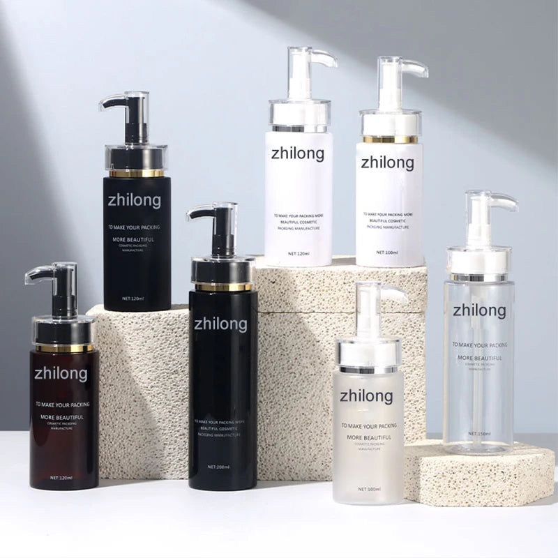 Stock Luxury Black PET 100ml 300ml Shampoo Shower Gel Bottle Environmentally Friendly Body Lotion Plastic Bottle Pump Sprayer