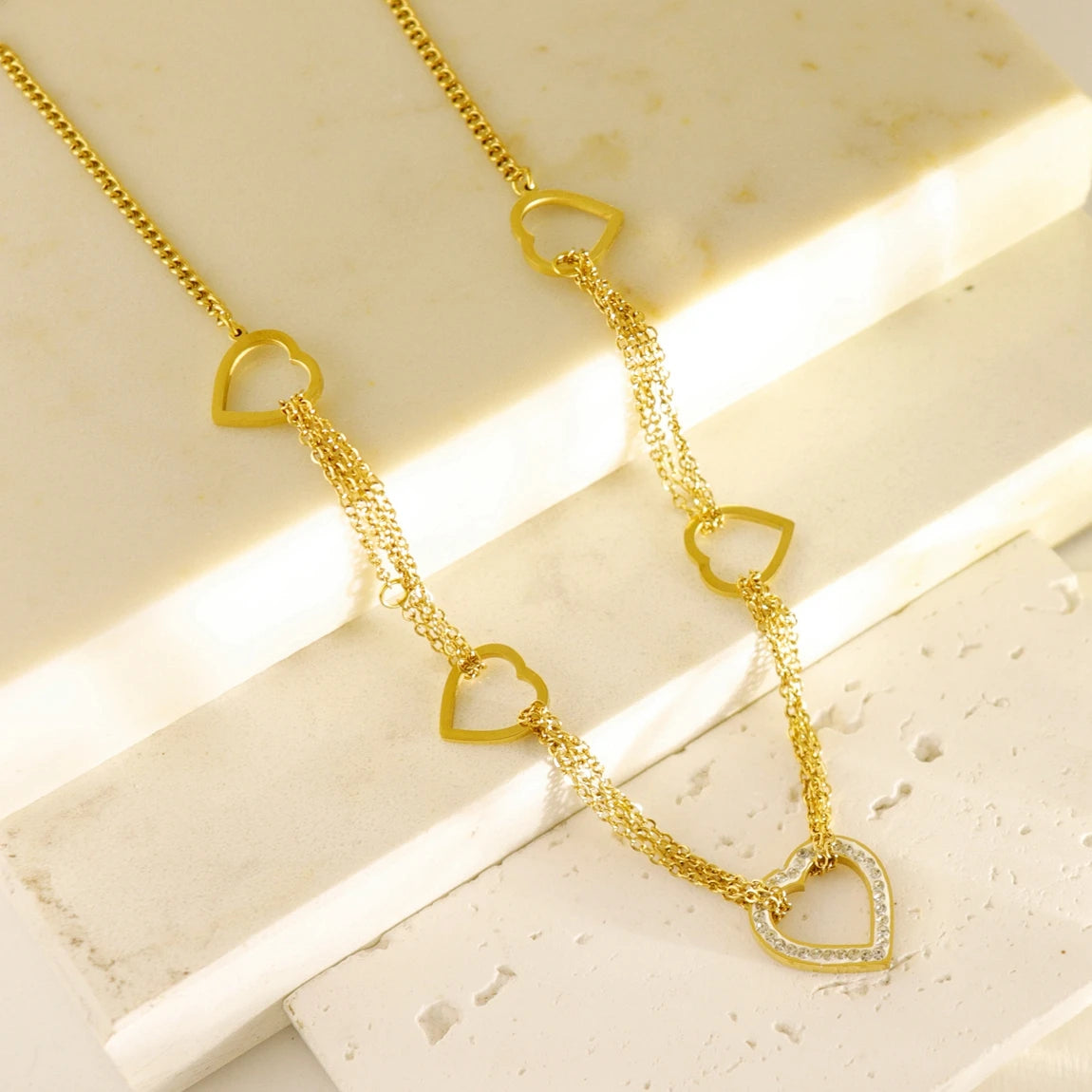 Wholesale New Fashion Gold Plated Stainless Steel Mexico Wedding Party Jewelry Heart Necklace Jewelry for Women
