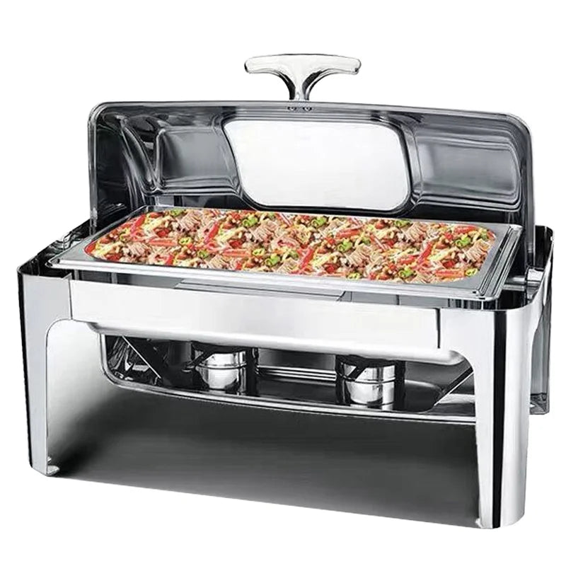 Economical 9 Qt HD Stainless Steel Oblong Roll-Top Chafing Dish Electric Chef Set for Restaurant & Hotel Buffet Use