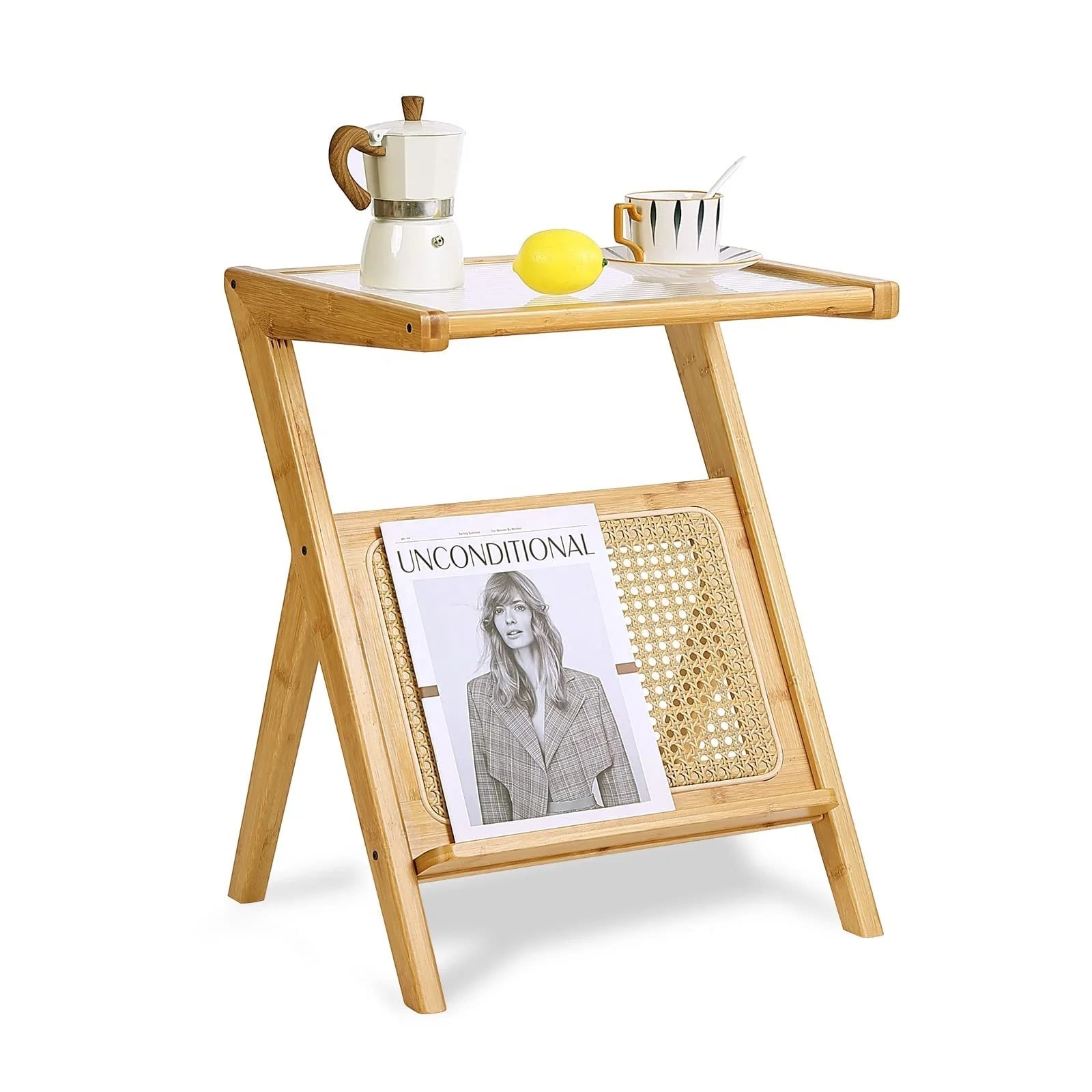 Bamboo Rattan Nightstand Side Table Desk Organizer Office Storage Rack Narrow Bedside Table Boho Bamboo Bedside Table
